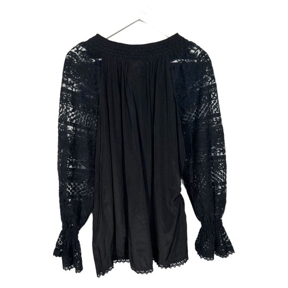 Double D Ranch Black Crochet Lace Long Sleeve Top Medium FLAWED - Picture 2 of 9